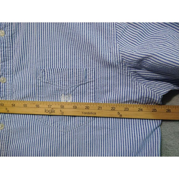 Chaps Shirt Mens 2XL XXL Blue White Striped Seersucker Short Sleeve Button Down - Picture 4 of 6
